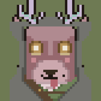 a stag in a feather cap with a planted arrow